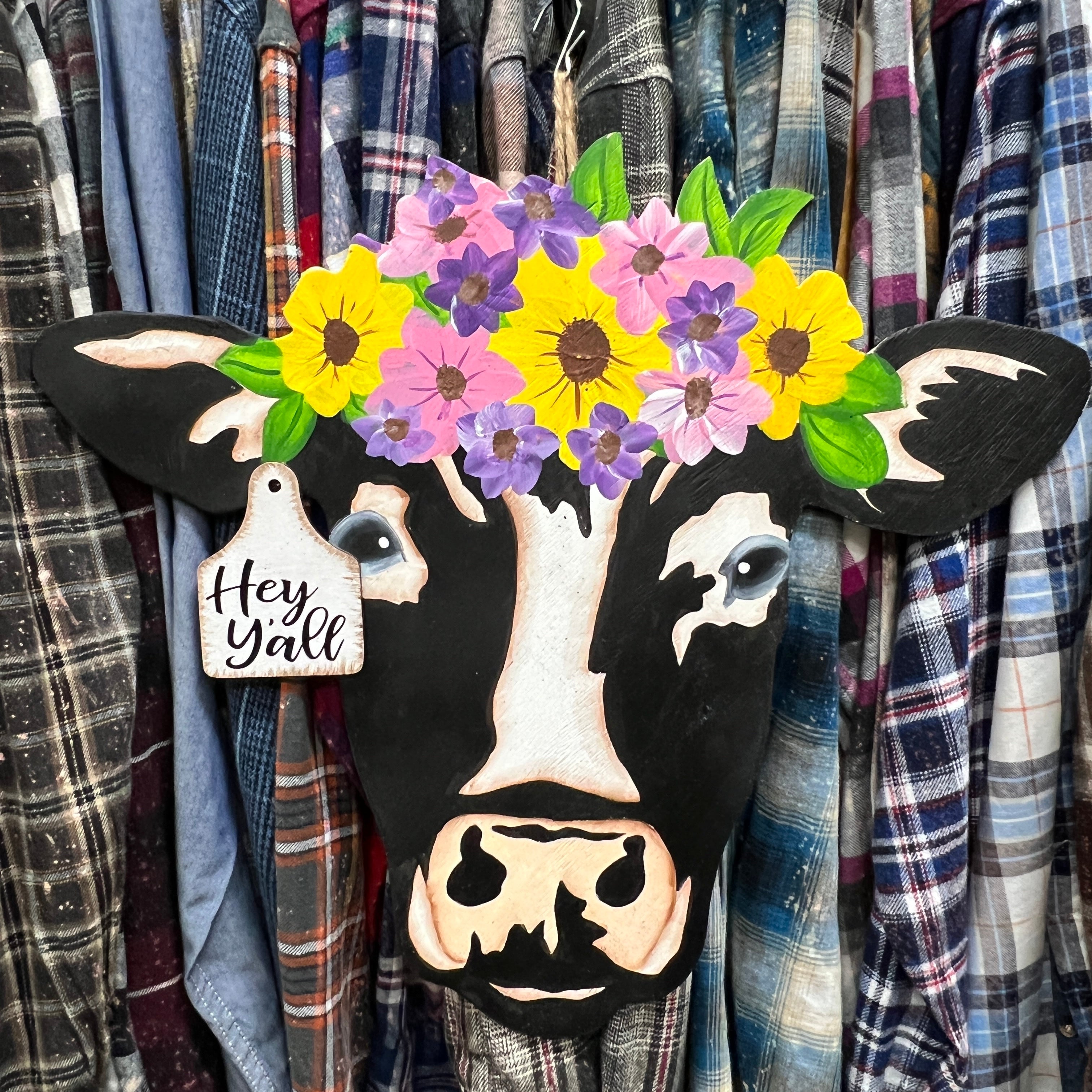 Cow with Flowers Door Hanger